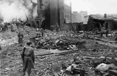 V-1 bomb damage at 15th U.S. hospital in Liege